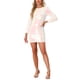 thumbnail image 2 of Vestido de lentejuelas para mujer Inspire Chic, con mangas de linterna, cuello redondo, ajustado, mini vestido, XS, blanco, 2 of 6