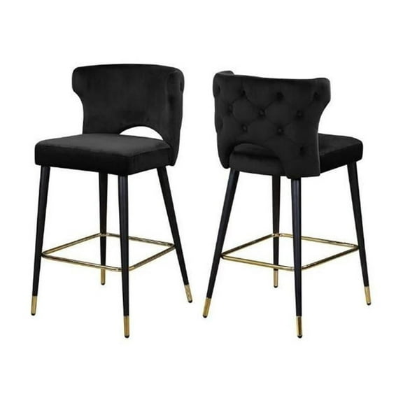 Home Square 2 Piece Upholstered Velvet Bar Stool Set in Black