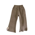 thumbnail image 2 of qolati Baby Girl Pants Toddler Girls Elastic Waist Flare Pants Newborn Bell Bottoms Ruffled Athletic Wide Leg Pants Brown 12 Months, 2 of 3