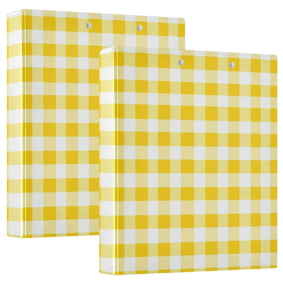 Waterproof PVC Round Ring Binder - D-Rings Clipboard, 200 Page Capacity (1 or 2-Pack), Ideal for Office , Home and School，Yellow Gingham