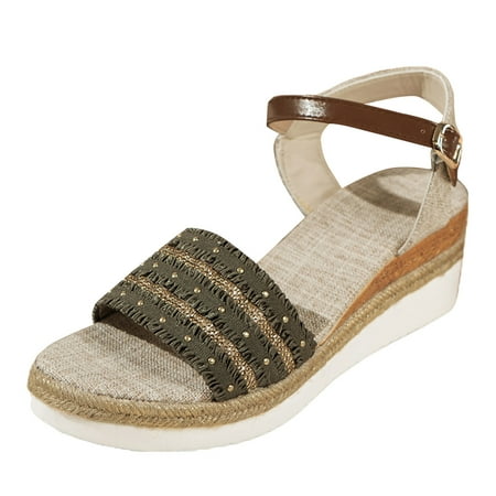 

Women S Sandals Weave Open Toe Buckle Strap Cloth Slope Heel Thick Soled Roman Sandals