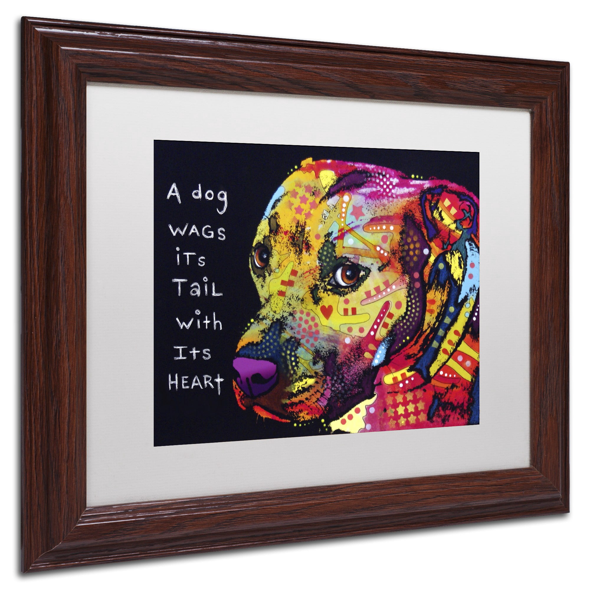Trademark Fine Art "Gratitude Pitbull" Canvas Art by Dean Russo, White Matte, Wood Frame