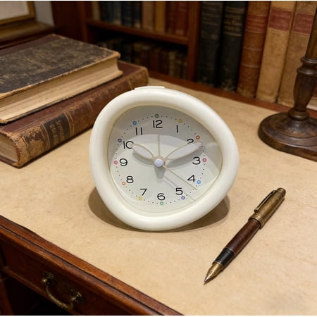 Vintage Retro Analog Alarm Clock, Super Silent Non Ticking Small Clock, with Night Light for Bedroom Desk Office, White