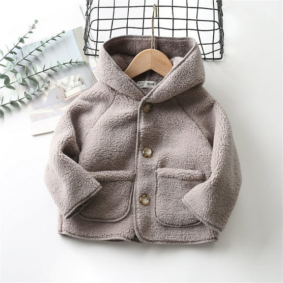 LFEOOST Boys and Girls Hooded Ear Cute Jacket Children's Printed Winter Button Warm Outwear Gray 4 Years