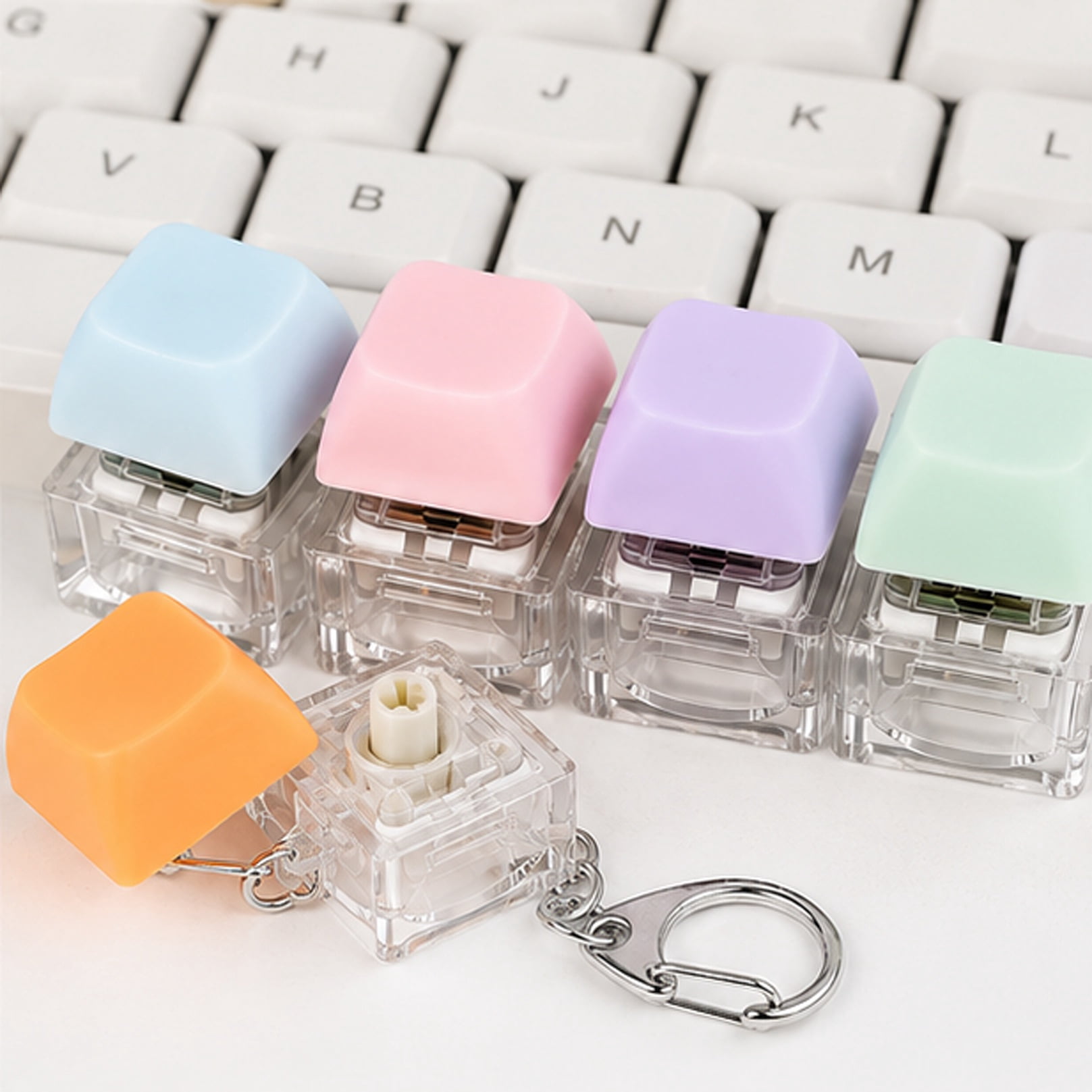 Keyboard Button Fidget Keychain Mini Clicker Toy for Office Desk and Daily Relaxation Colorful Keyboard Chain- 2 pcs