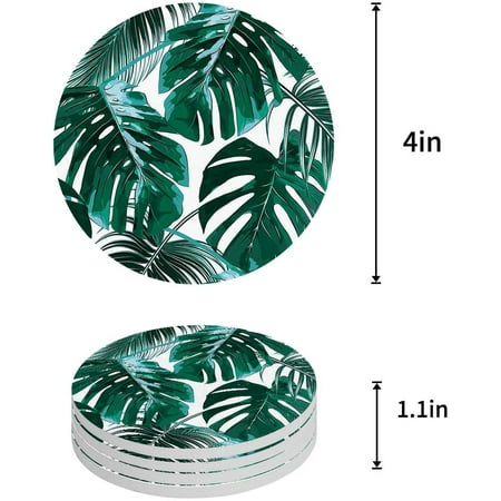 

ZHANZZK Tropical Palm Leaves Set of 4 Round Coaster for Drinks Absorbent Ceramic Stone Coasters Cup Mat with Cork Base for Home Kitchen Room Coffee Table Bar Decor