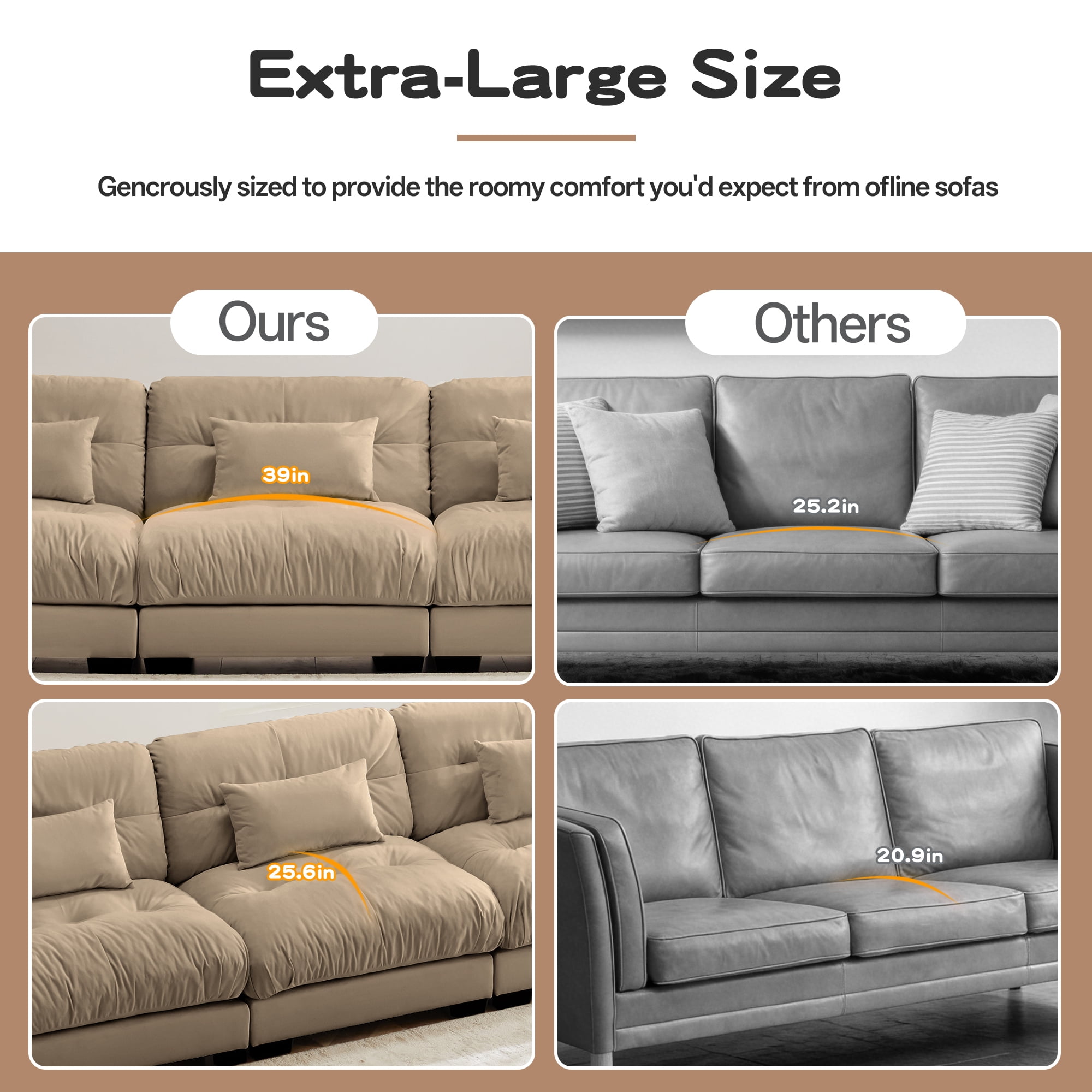 Alvantor L-Shaped Sectional Sofa 3-Seater Velvet Sofa Couch with Bolstered Armrests for Living Room, Easy Assembly Camel