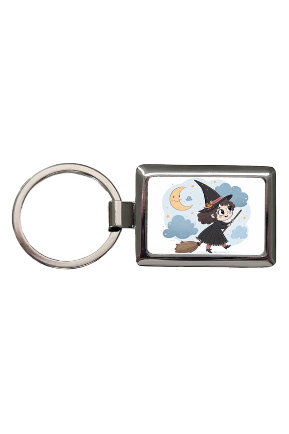 Kawaii Witch Broom Halloween Metal Rectangle Keychain