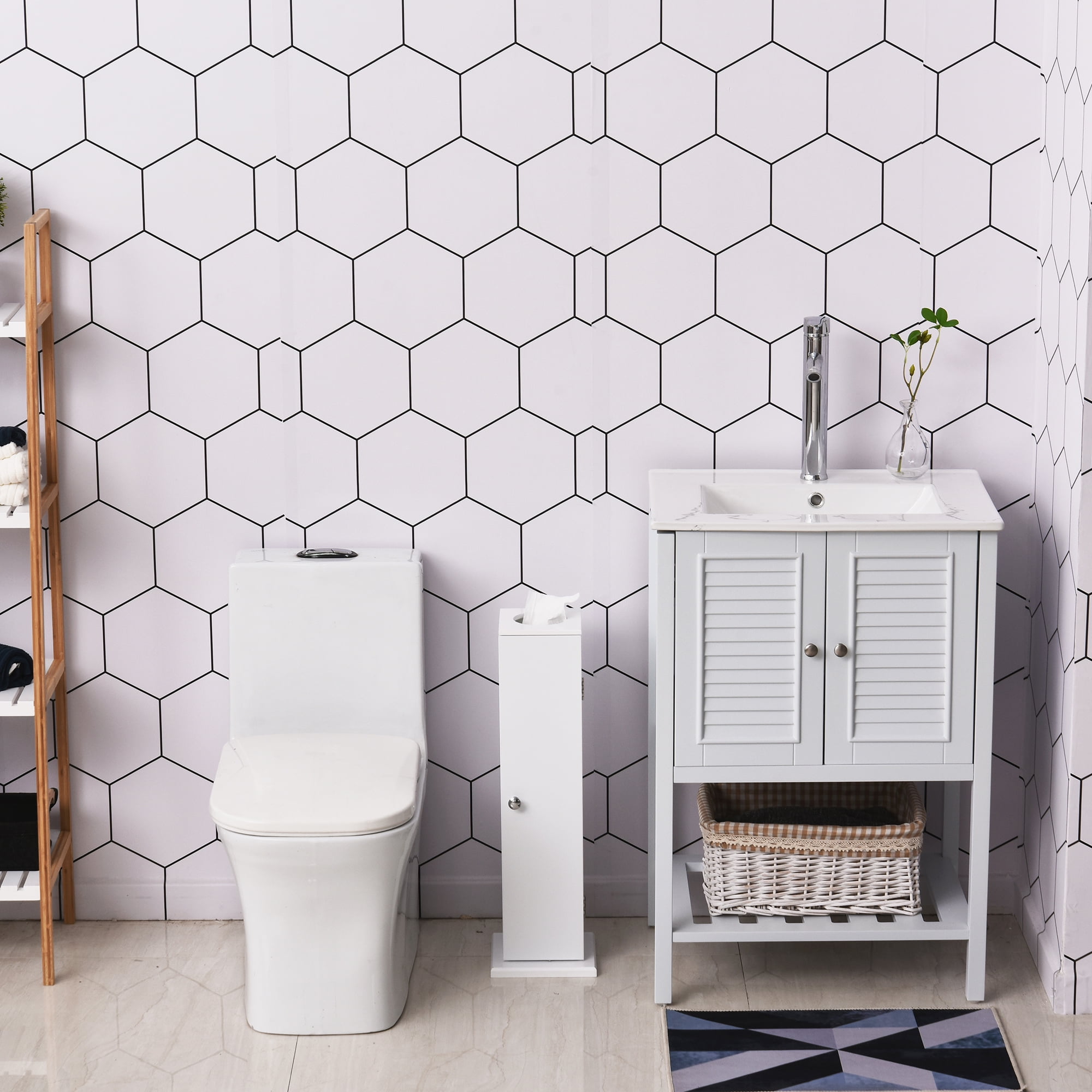 HomCom 26" Modern Country Vertical Bathroom Storage Cupboard Cabinet - White