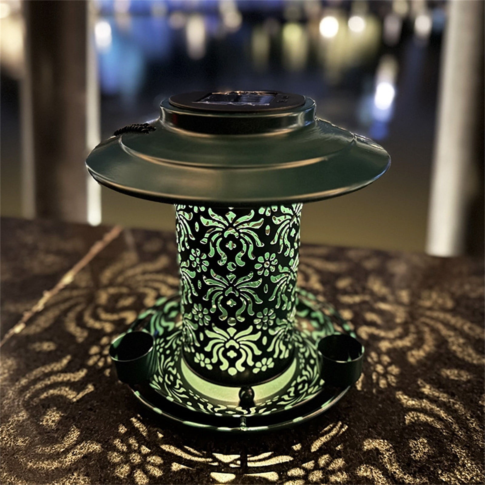 ERTZAE Solar-Powered Metal Hanging Bird Feeder,Vintage Vine Pattern Night Light Projection Outdoor Bird Feeder,Waterproof Metal Garden Bird Feeder,Automatic Decorative Bird Feeder Gift