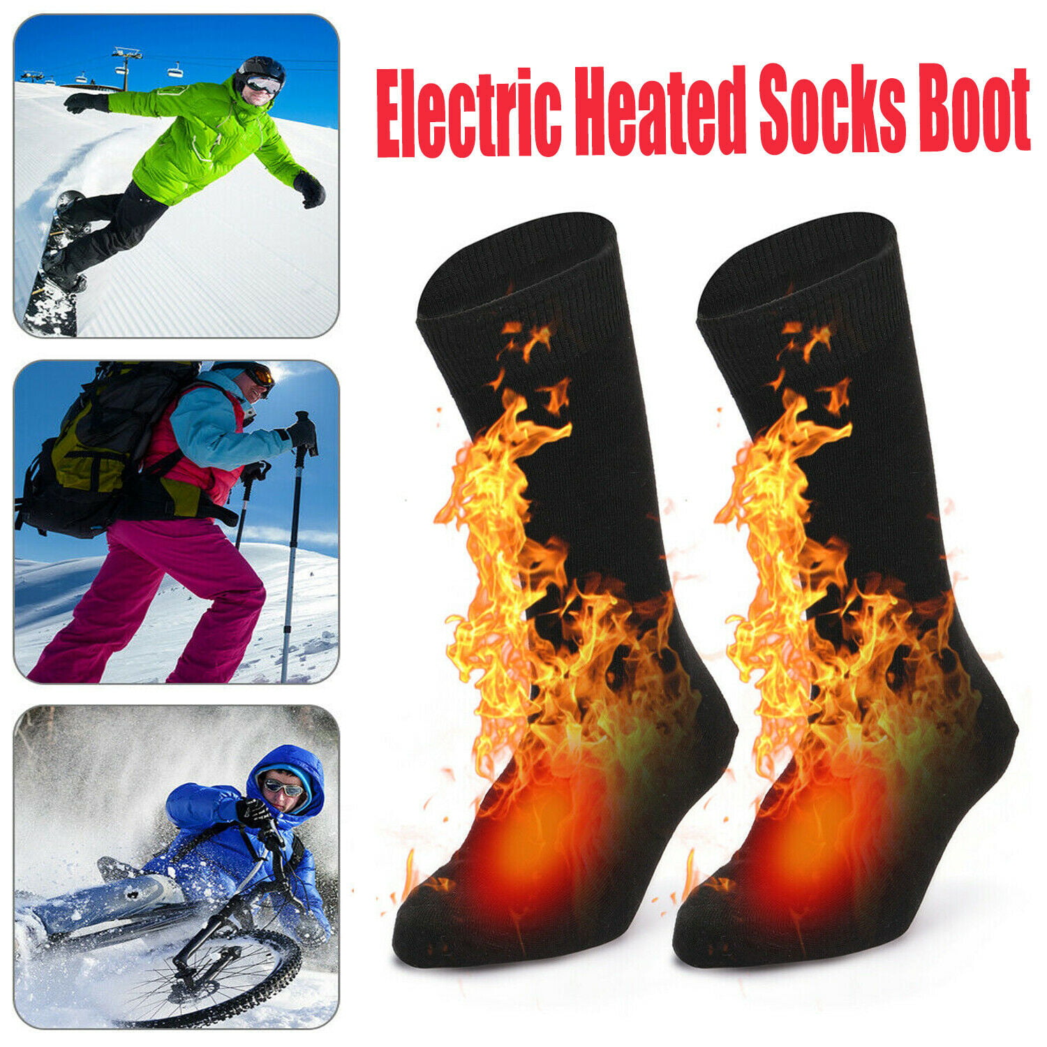 1 Pair Electric Heated Socks Foot Warm Skiing Rechargeable Battery 3.7V 2200mAh 