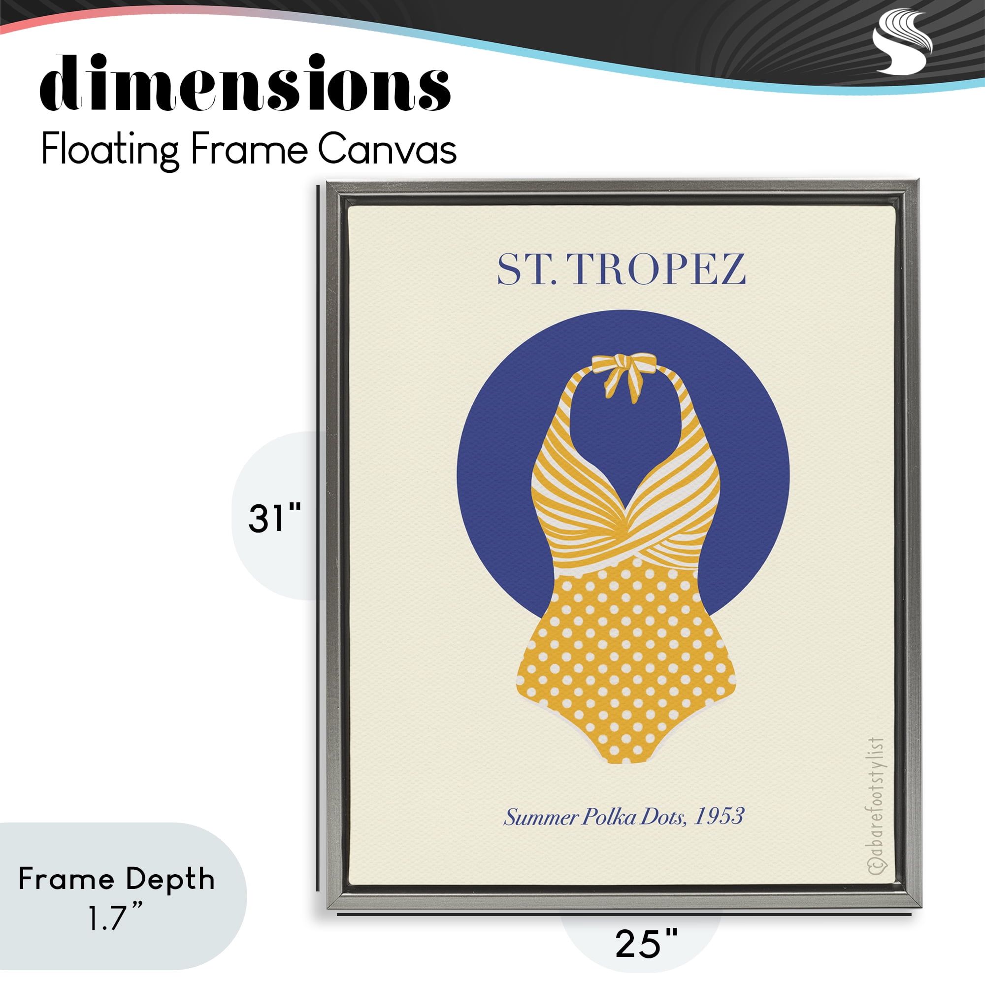 Stupell Industries St. Tropez Dotted Swimsuit Gray Framed Floater Canvas Wall Art, design by A Barefoot Stylist