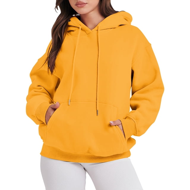 Chandails en Molleton à Capuche pour Femmes, Pull-Over Mode à Fermeture Éclair Couleur Unie Sans Fermeture Éclair Manches Longues Pull à Capuche Jaune