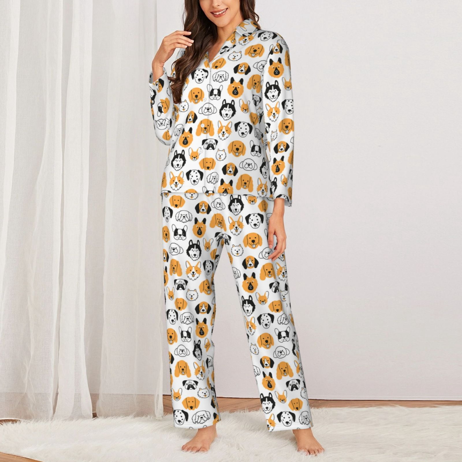KLL Women's Cute Dog Print Pajama Set - 2 Piece Camisole & Shorts, Lightweight Nightwear, Lounge Sleepwear
