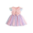 thumbnail image 1 of Coduop Kids Toddler Girls Summer Rainbow Mesh Dress Bowknot Ruffle Sleeve Princess A-line Dress, 1 of 6