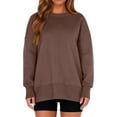 thumbnail image 7 of Women's Fashionable Round Neck Long Sleeved Sports Casual Solid Color Loose Fit Sweater Sweatshirt Side Slit Pullover Top, 7 of 7
