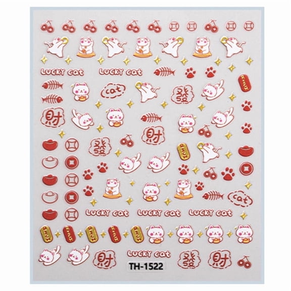 1 Sheet Chinese New Year Nail Stickers with Cartoon Designs Festival Nail Accesories Nail Decals for DIY Nail Art