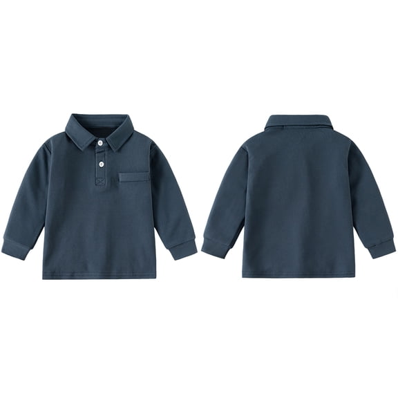 Boys Polo Shirt Long Sleeve Boy Navy Button down Shirt Casual Collared Shirt Uniform Shirts for Boys Summer Polo Shirt 18-24 Months
