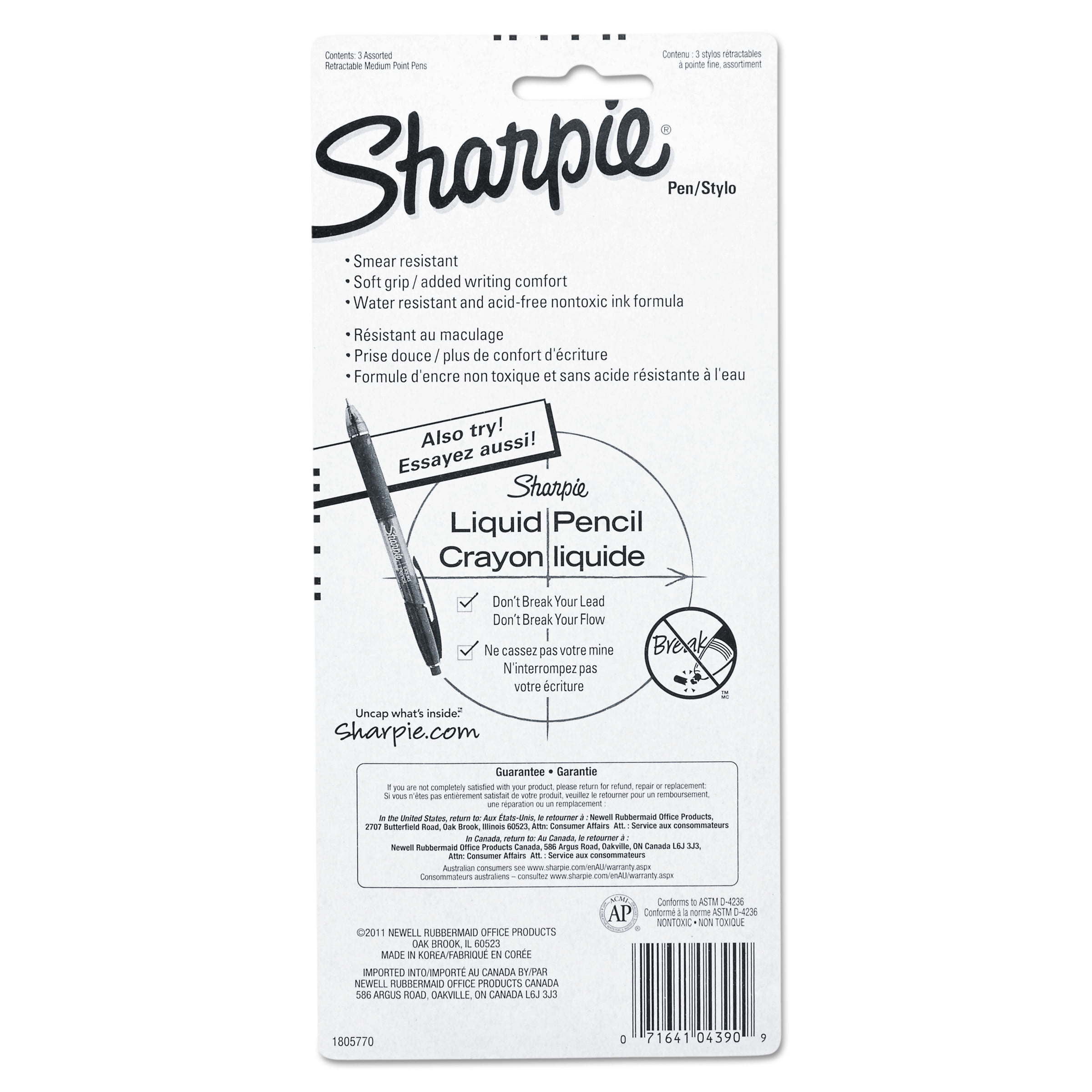 Sharpie Porous Point Retractable Permanent Water Resistant Pen, 3/Set