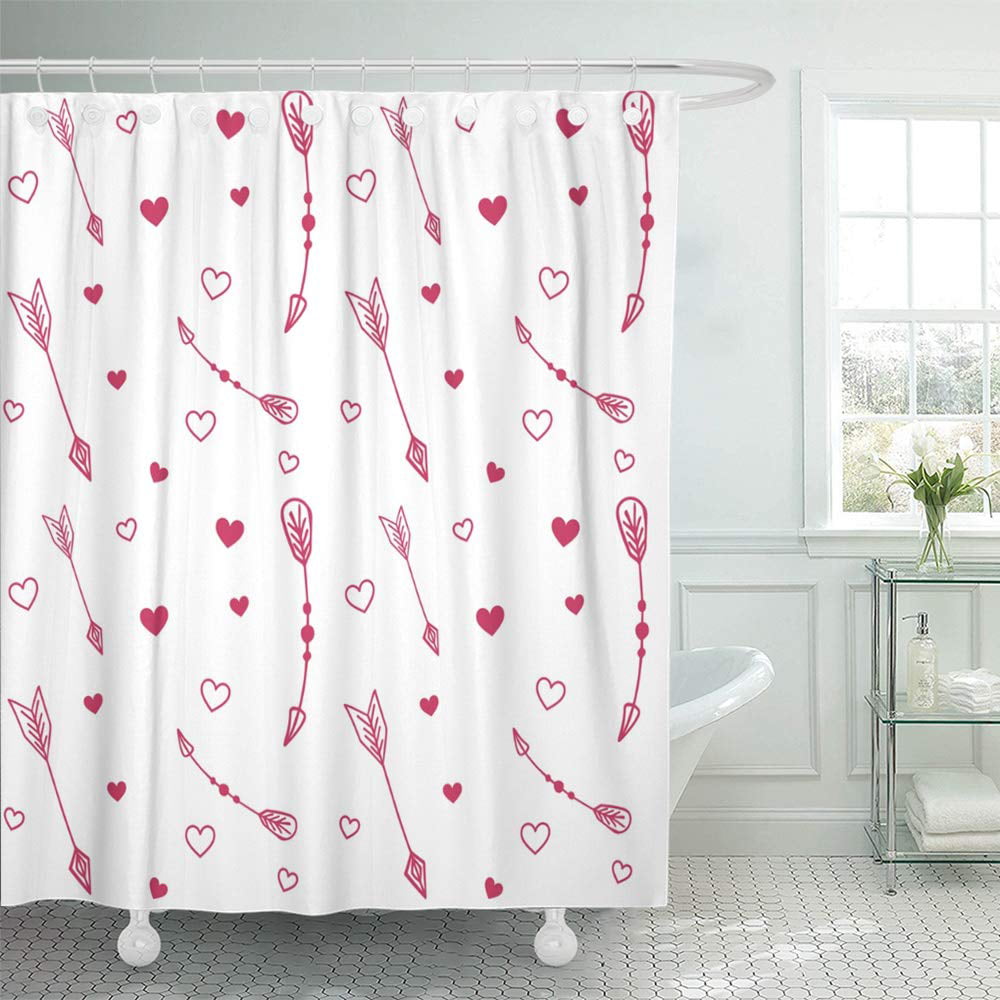 72x72" Cupid Love Arrow Waterproof Fabric Bath Shower Curtain Hooks Mat 60x72" 