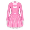 thumbnail image 4 of Aislor Women's Patent Leather French Maid Costume Long Sleeve Mini Apron Dress Anime Outfits Pink L, 4 of 7