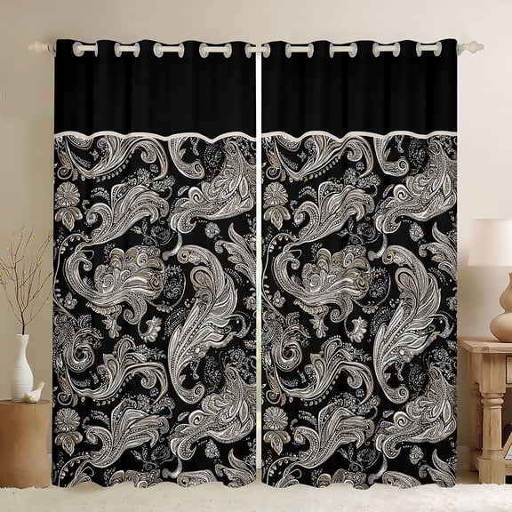 Homewish Boho Paisley Black Out Curtains for Teens Boys Girls,Bohemian Theme Curtains Pack of 2 (42x63 Each),Exotic Style Bedroom Curtains,Super Cozy Room Decor