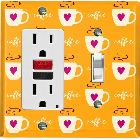 Metal Light Switch Wall Plate Outlet Cover (Coffee Espresso Mocha Cup Pink Heart Orange - Single Rocker Single Toggle)