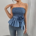 thumbnail image 3 of DuoJiaJ Women's Strapless Tank Top Summer Casual Sleeveless Blouse Beach Vacation Pure Color Basic T Shirt For Women With Jeans Women Vest Blue XXL, 3 of 5