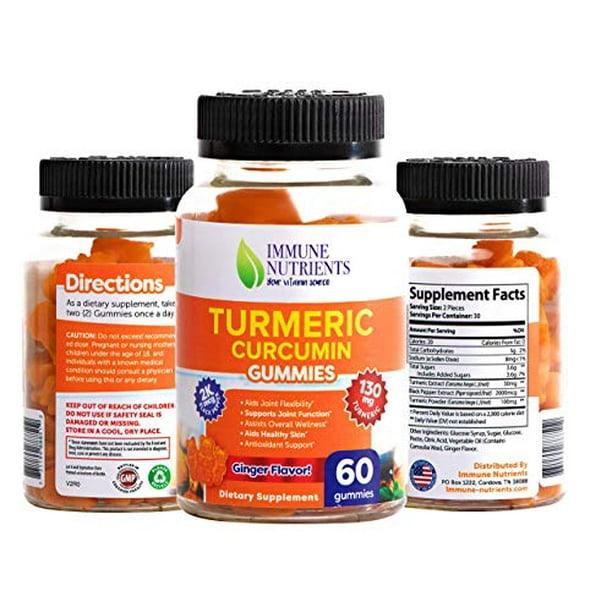 Turmeric Curcumin Gummies Supplement w Ginger for Joint Pain Relief