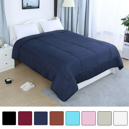 All Season Down Comforter 100 Polyester Reversible Navy Blue Twin