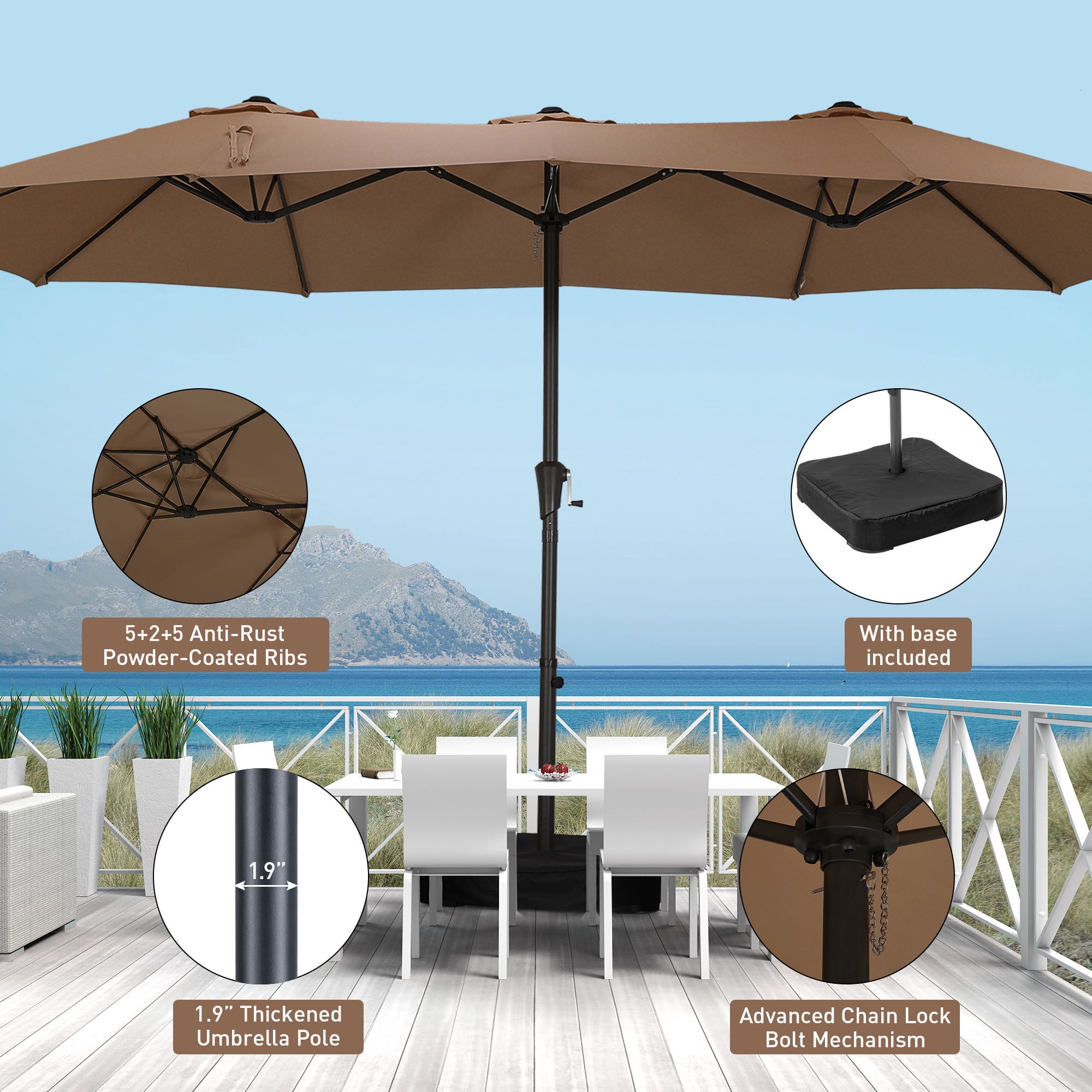 Autlaycil 15' Outdoor Patio Umbrella and Matching Base, Market, Beach, Garden, Yard, Party, Coffee