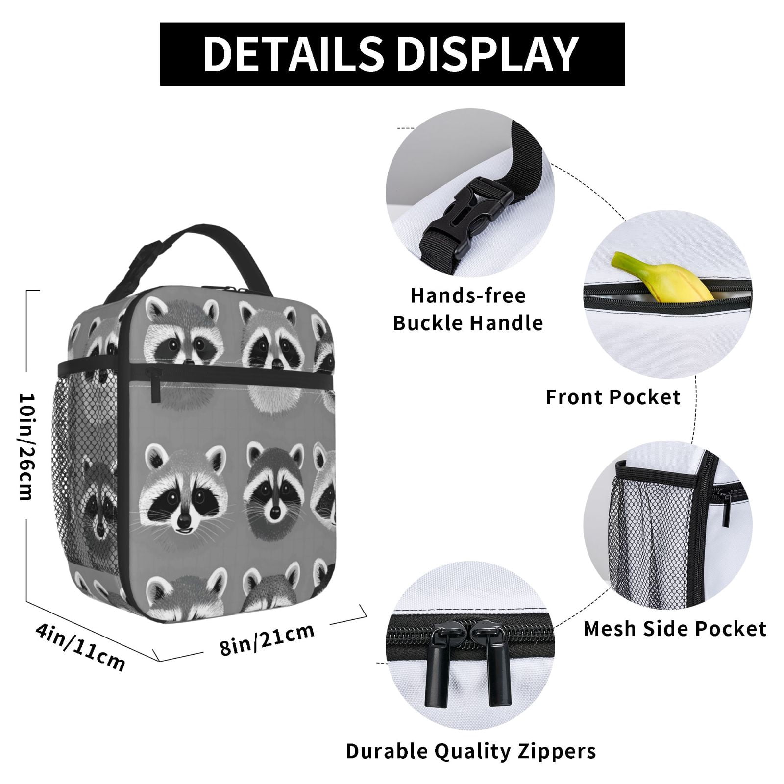 Lunch Bag For Women Men Insulated Portable Lunch Box Bento Box Office Picnic Travel Cooler Bag Raccoon Head Image