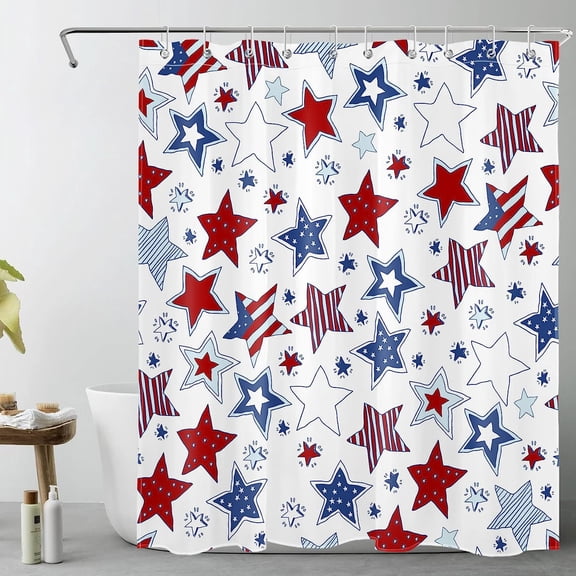 SPXUBZ 4th of July Shower Curtain Stars Memorial Day Independence Day ,Waterproof with Hooks,72X72in