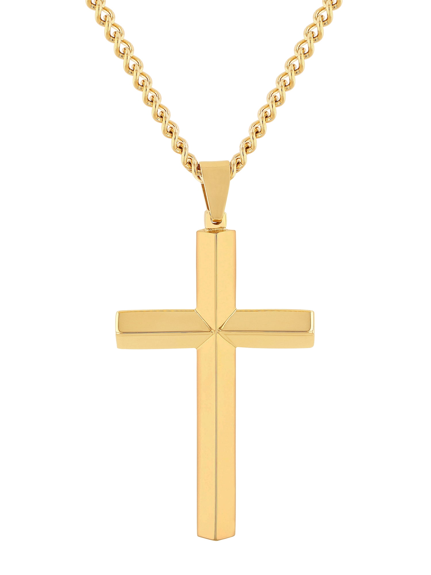 Believe by Brilliance Mens Gold-Tone Stainless Steel Skinny Cross Pendant Necklace