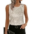 thumbnail image 2 of Staron Women's Casual Sequin Tank Top Round Neck Sleeveless Solid Basic Comfy Relaxed Party Night Out Club Tops, Silver L, 2 of 7