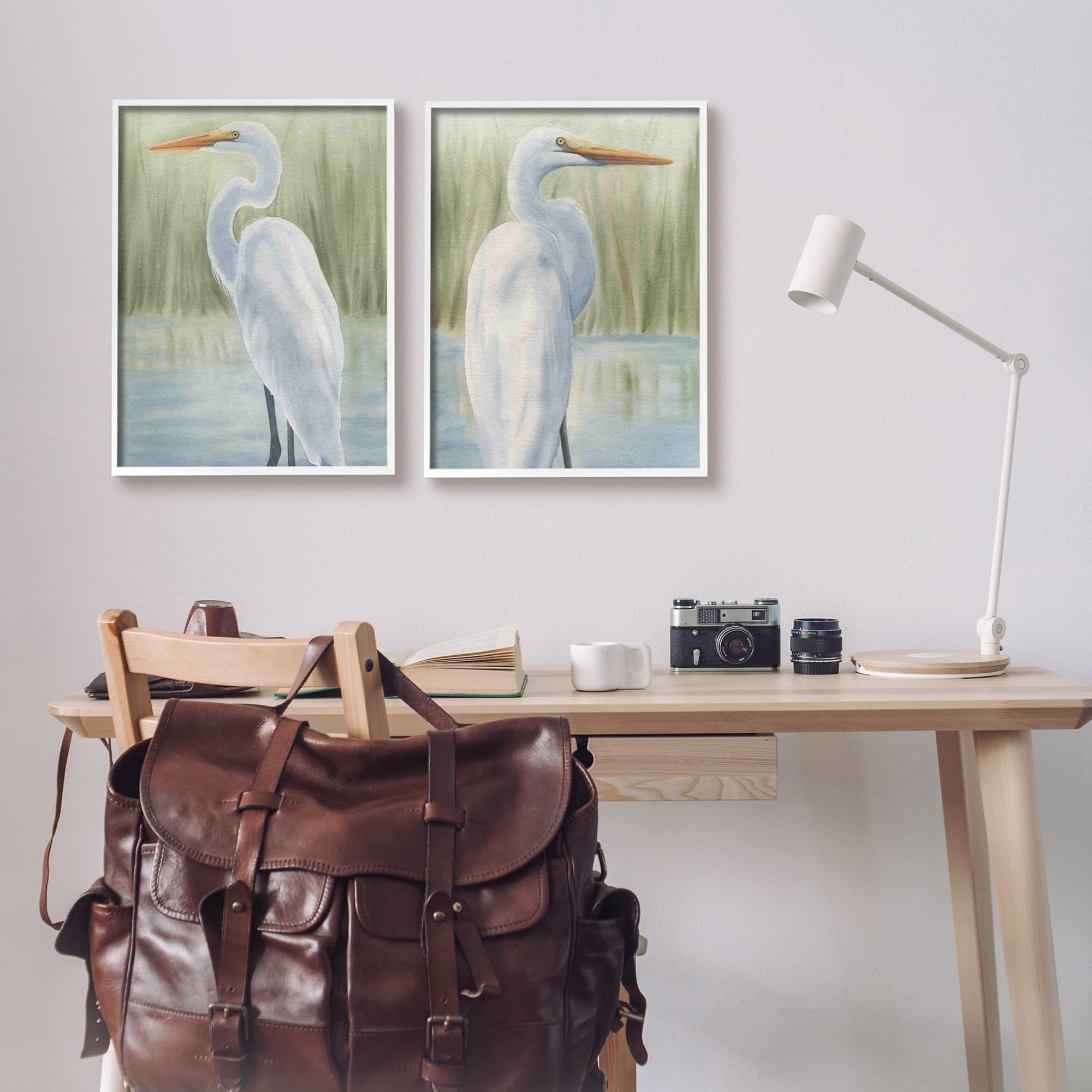 Stupell Industries Egrets in Marshland Animals & Insects Painting White Framed Art Print Wall Art, 16 x 20, Set of 2