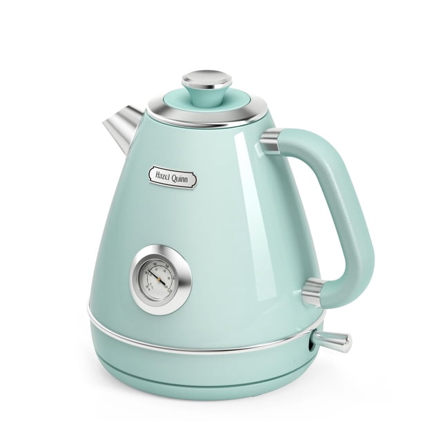 Hazel Quinn Retro Electric Kettle - 1.7 Liters / 57.5 Ounces Tea Kettle with Thermometer, All Stainless Steel, 1200 Watts Fast Boiling, BPA-free, Cor