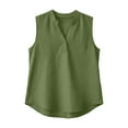 thumbnail image 5 of Linen Tops for Women V Neck Sleeveless Tank Top Solid Color Button Up Shirts Curved Hem Blouses Loose Fit Summer T Shirts, 5 of 7