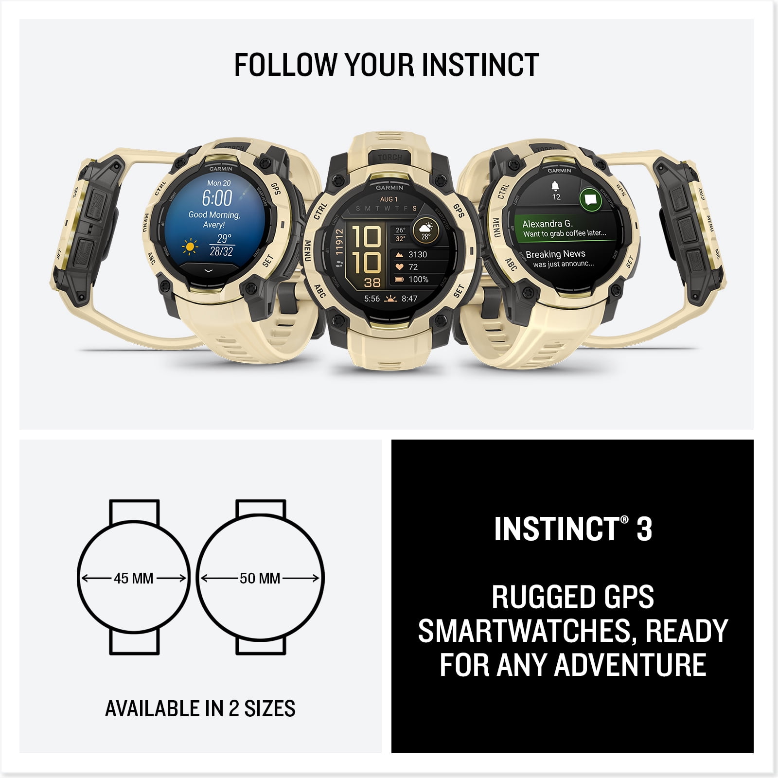 Garmin Instinct 3 - 45 mm, AMOLED Display, 18 Day Battery, Rugged Outdoor GPS Smartwatch, Built-in Flashlight, Alpine Rush Collection Limited Edition Color, Citrine with Citrine Band Bundle