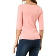 thumbnail image 3 of INSPIRE CHIC Women's Tops Elbow Sleeves Boat Neck Slim Fit Classic Casual Tee Shirt S Pink, 3 of 7