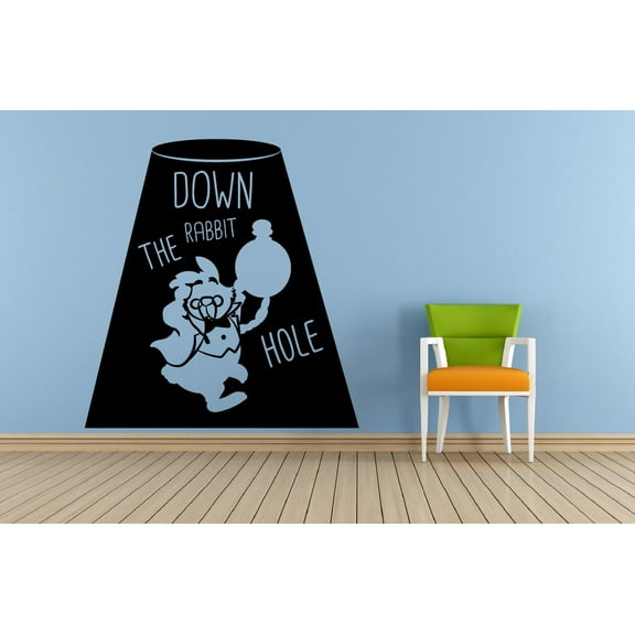 Alice In Wonderland Down The Rabbit Hole Sillhouette Wall Art Sticker Décor Vinyl Decal Home Decoration For Boys/Girls Children Room Alice In Wonderland Home Bedroom Design Sticker Size (27x30 inch)