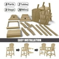 thumbnail image 5 of Tall Adirondack Chairs Set of 2，Outdoor Adirondack Barstools with Double Connecting Tray Patio Stools Weather Resistant for Outdoor Deck Lawn Pool Backyard, Brown, 5 of 7