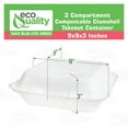 thumbnail image 3 of Compostable 3 Compartment Square Hinged Clamshell Take Out Food Containers 9x9x3 - Heavy Duty Quality Disposable to go Containers, Eco-Friendly , Bagasse Fiber Containers with Lids (50), 3 of 8