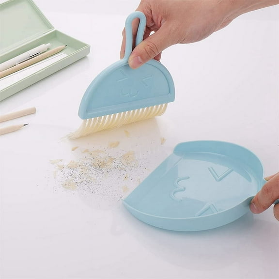 Mini Dustpan and Brush Set, Small Broom and Dustpan Cleaning Set Portable Table Top Brush Set(Blue)