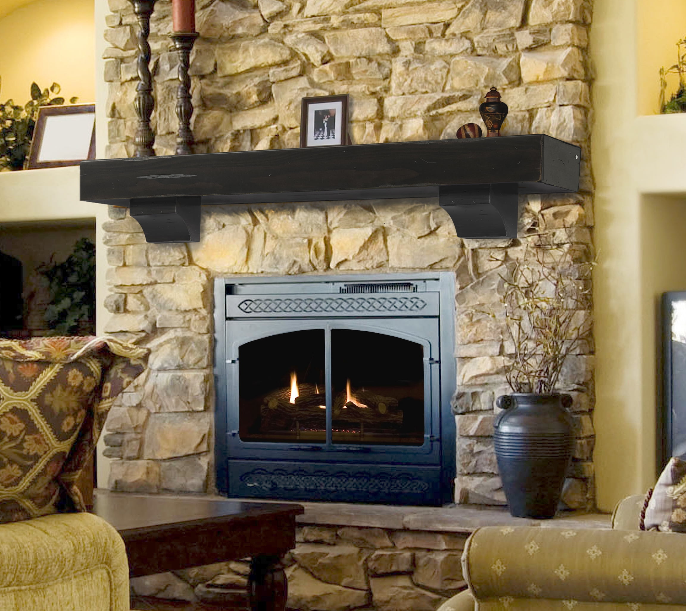 The Shenandoah 72" Pine Wood Mantel Shelf Dark Roast Finish