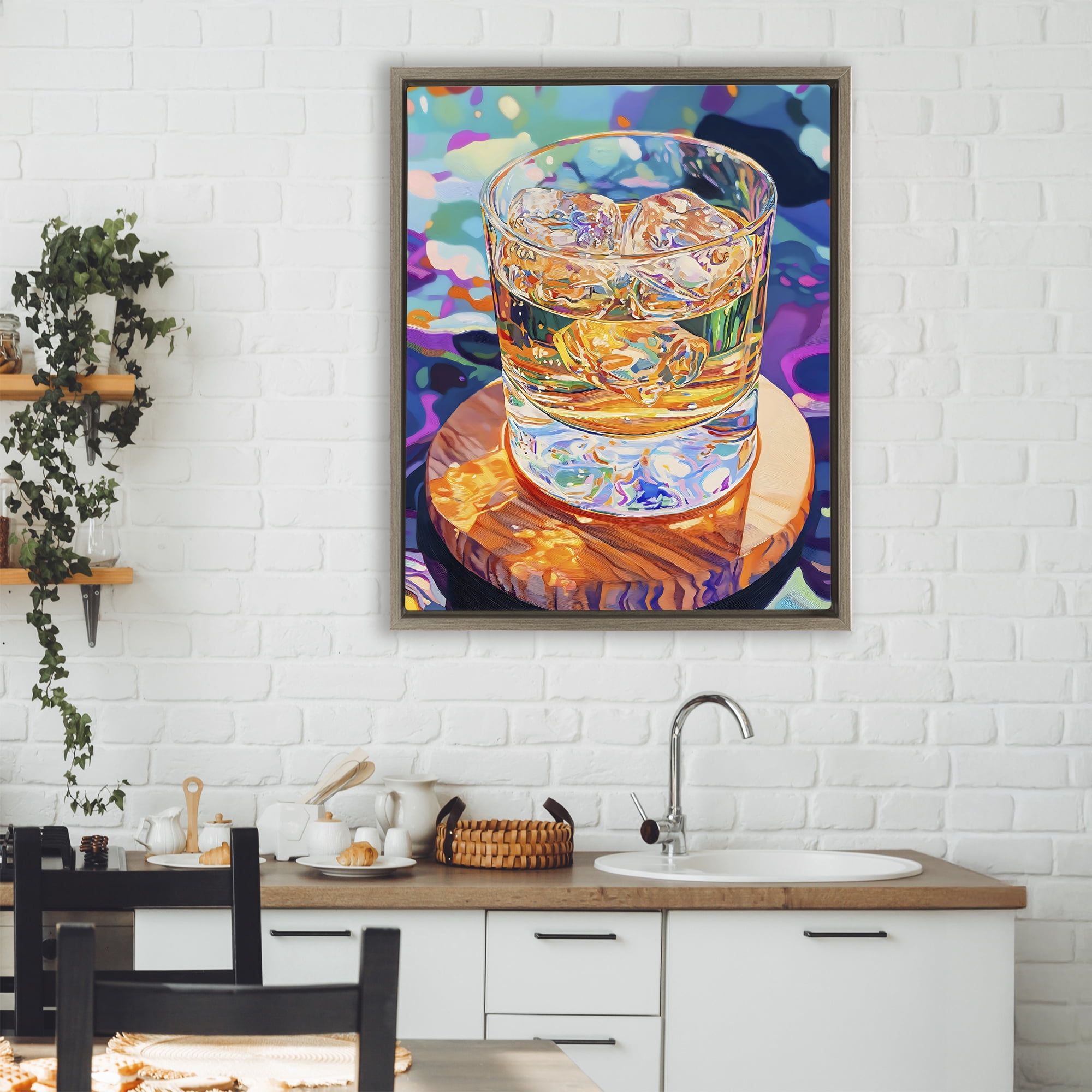Stupell Industries Ice Cold Glass Reflections Brown Framed Floater Canvas Wall Art, design by Creative Studio