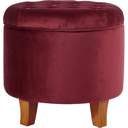 Home Decor | Upholstered Round Velvet Tufted Foot Rest Ottoman | Ottoman with Storage for Living Room & Bedroom | Decorative Home Furniture, Burgundy Small