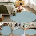 thumbnail image 6 of Haze Blue 4ft Round Rug, Farmhouse Burlap Solid Blue Color Modern Linen Texture Non-Skid Rubber Backing Large Area Rugs - Living Room Bedroom Home Office, Indoor Floor Mat Carpets Washable Rug, 6 of 9