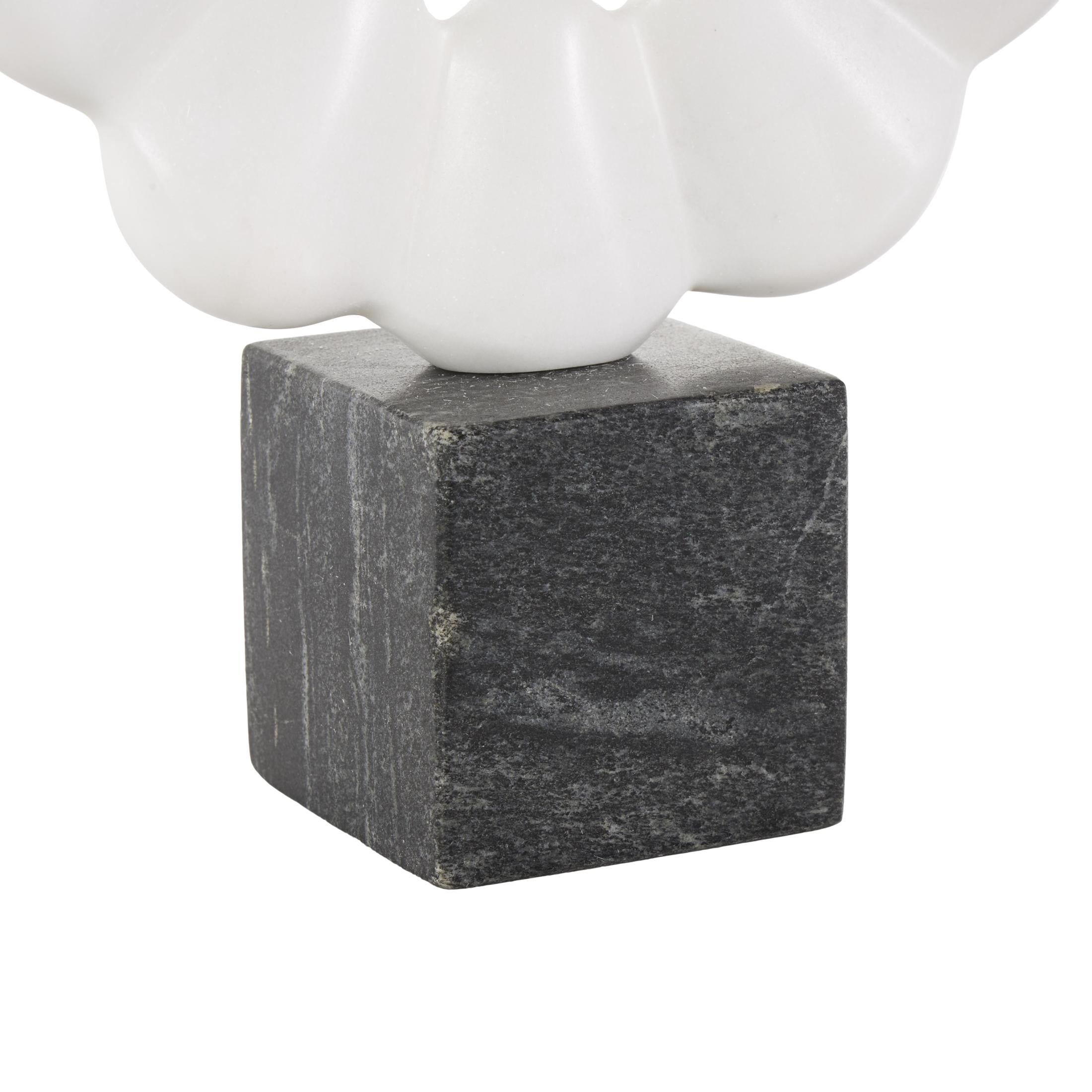 9" x 12" White Marble Floral Inspired Ring Geometric Sculpture with Black Block Base, by DecMode