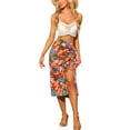 thumbnail image 2 of INSPIRE CHIC Women's Hawaiian Skirts 2024 Summer Beach Ruched Front Tropical Skirt with Slit XS Red, 2 of 6